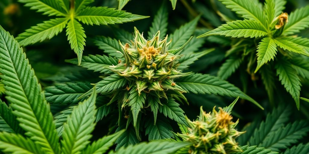 Close-up of cannabis leaves and buds in natural light Tampere.