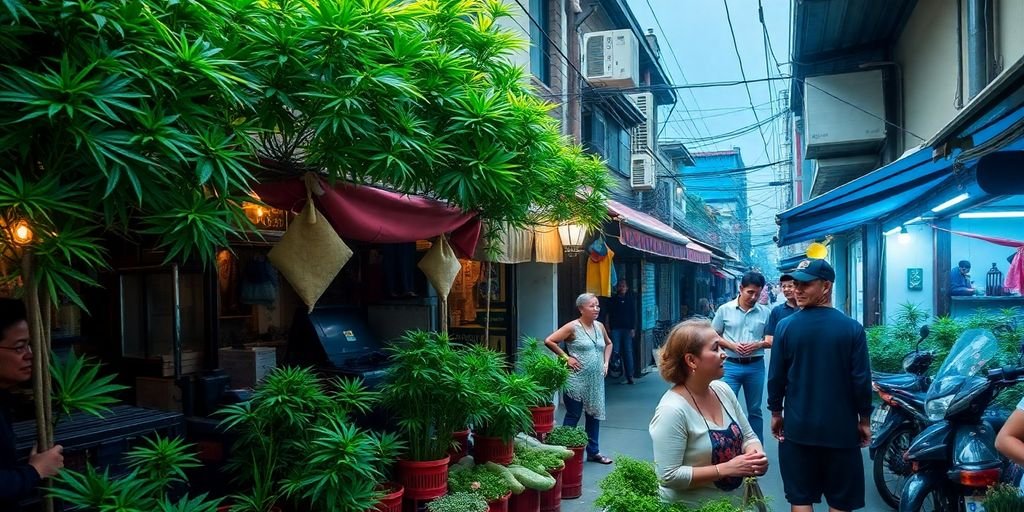 Vibrant cannabis culture in Vĩnh Long, Vietnam.